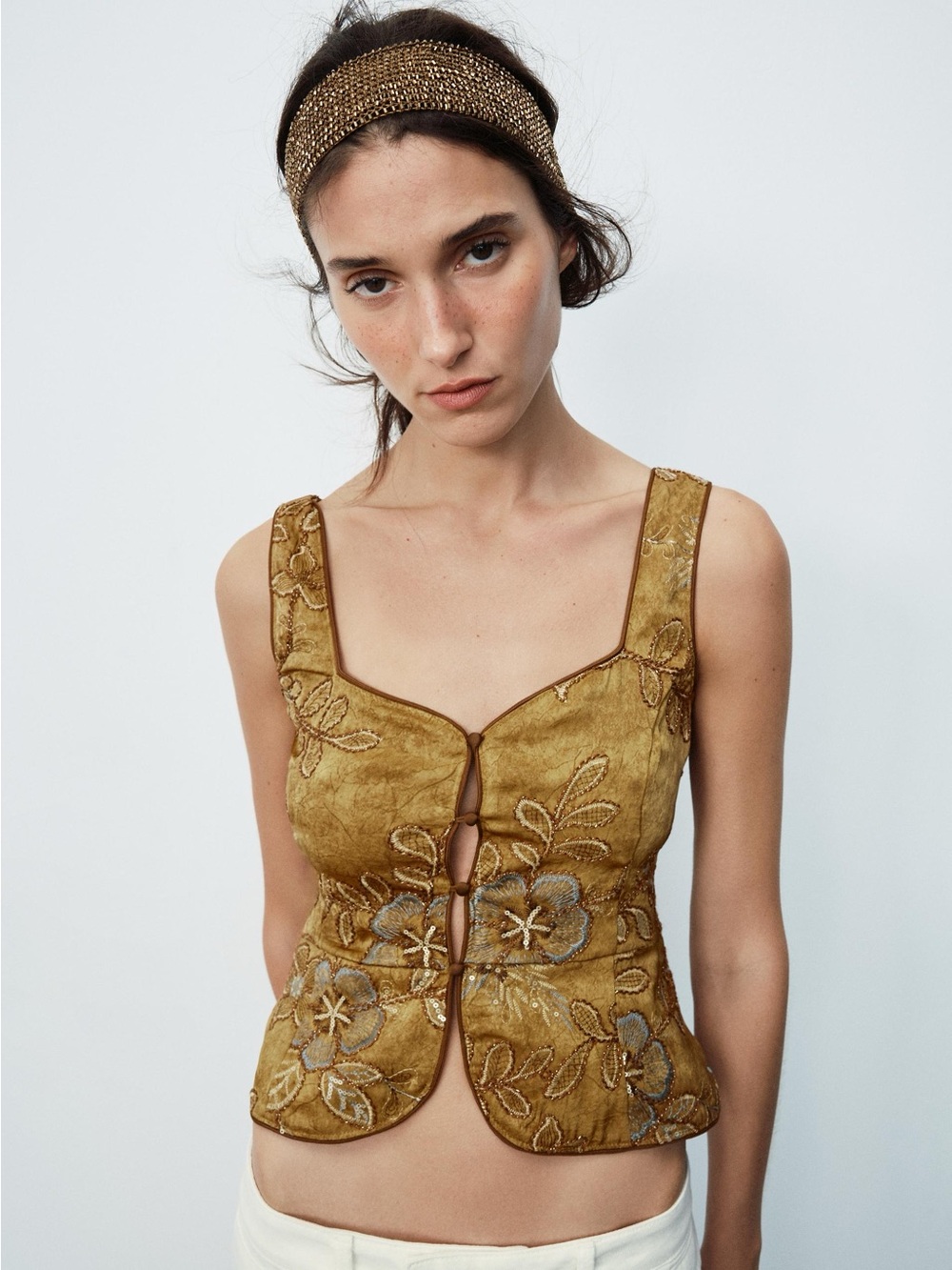 NWOT - Zara BEADED EMBROIDERED VEST TOP - size small